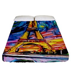 Eiffel Tower Starry Night Print Van Gogh Fitted Sheet (queen Size) by Maspions