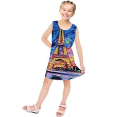 Eiffel Tower Starry Night Print Van Gogh Kids  Tunic Dress by Maspions