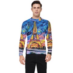 Eiffel Tower Starry Night Print Van Gogh Men s Long Sleeve Rash Guard by Maspions