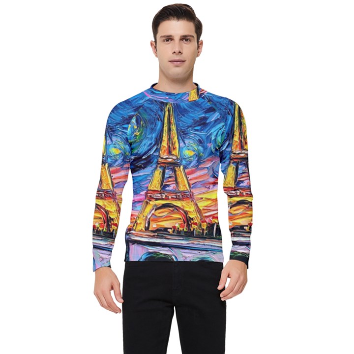 Eiffel Tower Starry Night Print Van Gogh Men s Long Sleeve Rash Guard