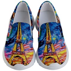 Eiffel Tower Starry Night Print Van Gogh Kids Lightweight Slip Ons by Maspions