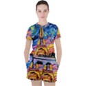 Eiffel Tower Starry Night Print Van Gogh Women s T-Shirt and Shorts Set View1