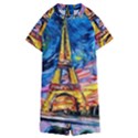 Eiffel Tower Starry Night Print Van Gogh Kids  Boyleg Half Suit Swimwear View1