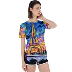 Eiffel Tower Starry Night Print Van Gogh Perpetual Short Sleeve T-shirt by Maspions