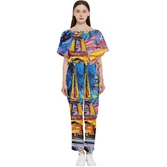 Eiffel Tower Starry Night Print Van Gogh Batwing Lightweight Chiffon Jumpsuit by Maspions