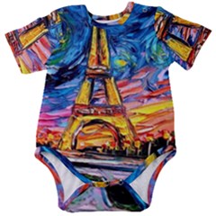 Eiffel Tower Starry Night Print Van Gogh Baby Short Sleeve Bodysuit by Maspions