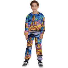 Eiffel Tower Starry Night Print Van Gogh Kids  Sweatshirt Set by Maspions