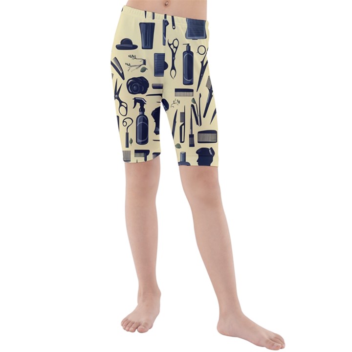 Elegant Hairdresser pattern cream Kids  Mid Length Swim Shorts