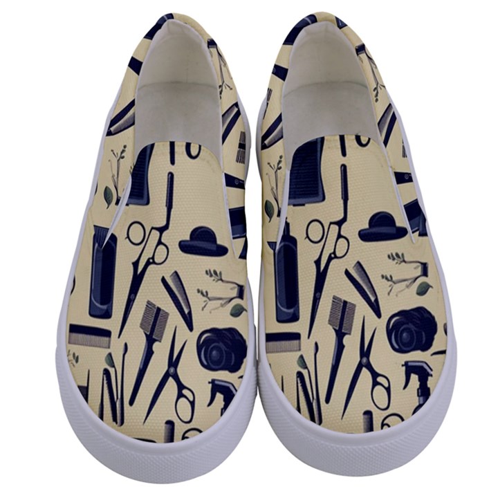 Elegant Hairdresser pattern cream Kids  Canvas Slip Ons