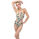 Elegant Hairdresser pattern cream Plunging Cut Out Swimsuit View1