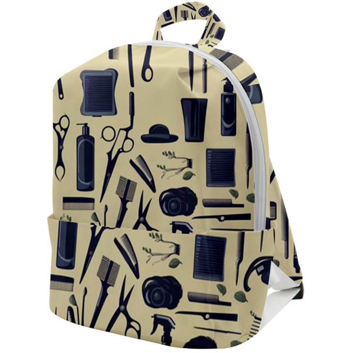 Elegant Hairdresser pattern cream Zip Up Backpack