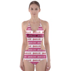 Breathe In Life, Breathe Out Love Text Motif Pattern Cut-out One Piece Swimsuit by dflcprintsclothing