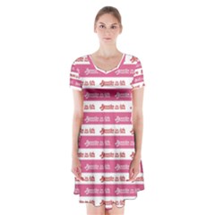 Breathe In Life, Breathe Out Love Text Motif Pattern Short Sleeve V-neck Flare Dress by dflcprintsclothing