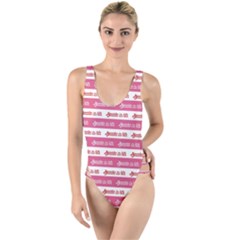 Breathe In Life, Breathe Out Love Text Motif Pattern High Leg Strappy Swimsuit by dflcprintsclothing