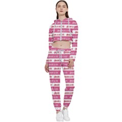 Breathe In Life, Breathe Out Love Text Motif Pattern Cropped Zip Up Lounge Set