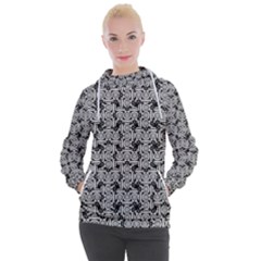 Ethnic Symbols Motif Black And White Pattern Women s Hooded Pullover by dflcprintsclothing