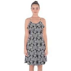 Ethnic Symbols Motif Black And White Pattern Ruffle Detail Chiffon Dress by dflcprintsclothing