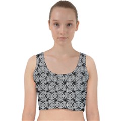 Ethnic Symbols Motif Black And White Pattern Velvet Racer Back Crop Top by dflcprintsclothing