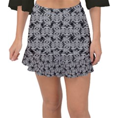 Ethnic Symbols Motif Black And White Pattern Fishtail Mini Chiffon Skirt by dflcprintsclothing