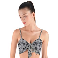 Ethnic Symbols Motif Black And White Pattern Woven Tie Front Bralet by dflcprintsclothing