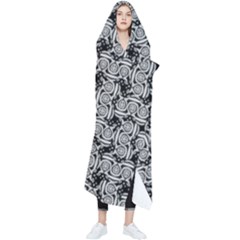 Ethnic Symbols Motif Black And White Pattern Wearable Blanket by dflcprintsclothing