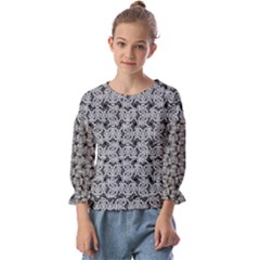 Ethnic Symbols Motif Black And White Pattern Kids  Cuff Sleeve Top