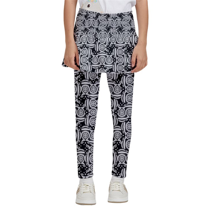 Ethnic symbols motif black and white pattern Kids  Skirted Pants