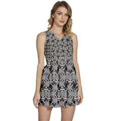 Ethnic Symbols Motif Black And White Pattern Sleeveless High Waist Mini Dress by dflcprintsclothing