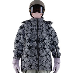 Ethnic Symbols Motif Black And White Pattern Women s Zip Ski And Snowboard Waterproof Breathable Jacket by dflcprintsclothing