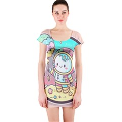 Boy Astronaut Cotton Candy Childhood Fantasy Tale Literature Planet Universe Kawaii Nature Cute Clou Short Sleeve Bodycon Dress by Maspions