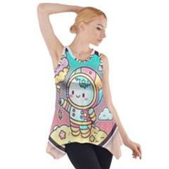 Boy Astronaut Cotton Candy Childhood Fantasy Tale Literature Planet Universe Kawaii Nature Cute Clou Side Drop Tank Tunic by Maspions