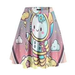 Boy Astronaut Cotton Candy Childhood Fantasy Tale Literature Planet Universe Kawaii Nature Cute Clou High Waist Skirt by Maspions