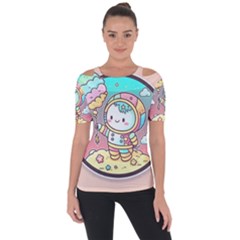 Boy Astronaut Cotton Candy Childhood Fantasy Tale Literature Planet Universe Kawaii Nature Cute Clou Shoulder Cut Out Short Sleeve Top by Maspions