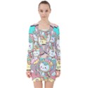 Boy Astronaut Cotton Candy Childhood Fantasy Tale Literature Planet Universe Kawaii Nature Cute Clou V-neck Bodycon Long Sleeve Dress View1