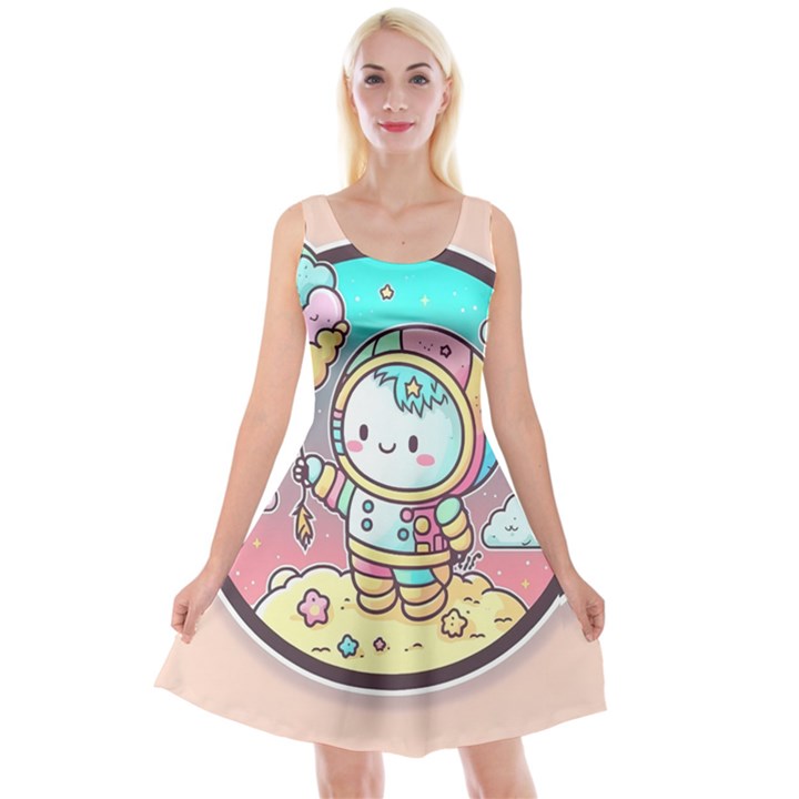 Boy Astronaut Cotton Candy Childhood Fantasy Tale Literature Planet Universe Kawaii Nature Cute Clou Reversible Velvet Sleeveless Dress