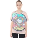 Boy Astronaut Cotton Candy Childhood Fantasy Tale Literature Planet Universe Kawaii Nature Cute Clou V-Neck Dolman Drape Top View1