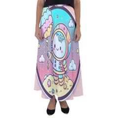 Boy Astronaut Cotton Candy Childhood Fantasy Tale Literature Planet Universe Kawaii Nature Cute Clou Flared Maxi Skirt by Maspions