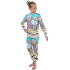 Boy Astronaut Cotton Candy Childhood Fantasy Tale Literature Planet Universe Kawaii Nature Cute Clou Kids  Long Sleeve Set 