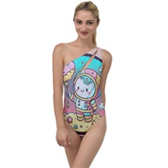 Boy Astronaut Cotton Candy Childhood Fantasy Tale Literature Planet Universe Kawaii Nature Cute Clou To One Side Swimsuit by Maspions