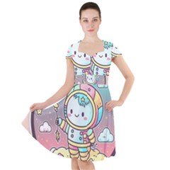 Boy Astronaut Cotton Candy Childhood Fantasy Tale Literature Planet Universe Kawaii Nature Cute Clou Cap Sleeve Midi Dress by Maspions