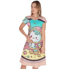 Boy Astronaut Cotton Candy Childhood Fantasy Tale Literature Planet Universe Kawaii Nature Cute Clou Classic Short Sleeve Dress by Maspions