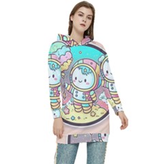 Boy Astronaut Cotton Candy Childhood Fantasy Tale Literature Planet Universe Kawaii Nature Cute Clou Women s Long Oversized Pullover Hoodie