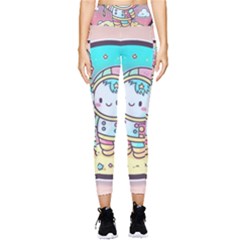 Boy Astronaut Cotton Candy Childhood Fantasy Tale Literature Planet Universe Kawaii Nature Cute Clou Pocket Leggings  by Maspions