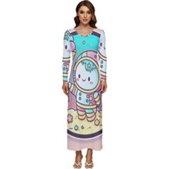 Boy Astronaut Cotton Candy Childhood Fantasy Tale Literature Planet Universe Kawaii Nature Cute Clou Long Sleeve Longline Maxi Dress by Maspions