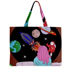 Girl Bed Space Planets Spaceship Rocket Astronaut Galaxy Universe Cosmos Woman Dream Imagination Bed Zipper Mini Tote Bag by Maspions