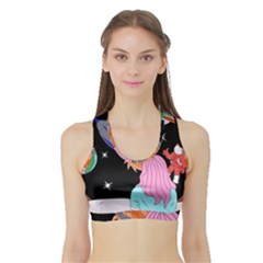 Girl Bed Space Planets Spaceship Rocket Astronaut Galaxy Universe Cosmos Woman Dream Imagination Bed Sports Bra With Border