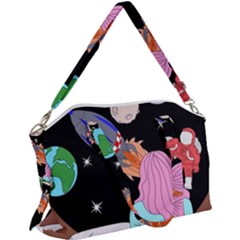 Girl Bed Space Planets Spaceship Rocket Astronaut Galaxy Universe Cosmos Woman Dream Imagination Bed Canvas Crossbody Bag by Maspions