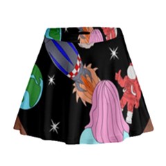 Girl Bed Space Planets Spaceship Rocket Astronaut Galaxy Universe Cosmos Woman Dream Imagination Bed Mini Flare Skirt by Maspions