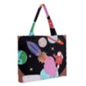 Girl Bed Space Planets Spaceship Rocket Astronaut Galaxy Universe Cosmos Woman Dream Imagination Bed Medium Tote Bag View2