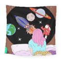 Girl Bed Space Planets Spaceship Rocket Astronaut Galaxy Universe Cosmos Woman Dream Imagination Bed Square Tapestry (Large) View1